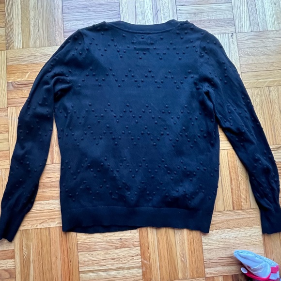 Black Button-Up Cardigan with Textured Dots - Picture 3 of 4